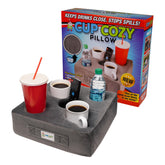 Cup Cozy Pillow front view showing gray color and cup holders for stable drinks