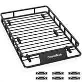 CursorTech front view of assembled roof basket showing wide cargo area and weight capacity benefit