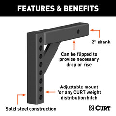 CURT 17120 side view in rise orientation demonstrating maximum 8-7/8" rise benefit