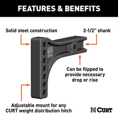 CURT side profile mounted in rise position showing adjustable height benefit