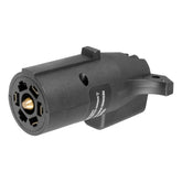 CURT adapter front view showing 7-way blade and secure connection benefit