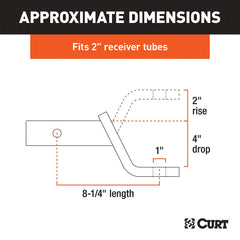 CURT side profile showing 8-1/4 inch length and drop/rise options