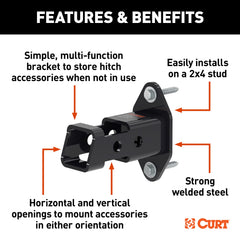 CURT mounted horizontally with ball mount stored, saves floor space benefit