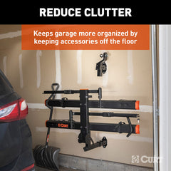 CURT mounted vertically holding bike rack, flexible orientation benefit