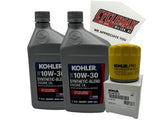 Cyclemax kit front packaging showing Kohler-branded oil and filter, clear identification benefit