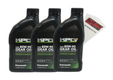 Cyclemax front packaging showing three KPO gear oil bottles and funnel for easy servicing