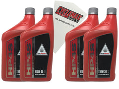 CYCLEMAX four-pack front packaging showing OEM 10W-30 oil and funnel benefits