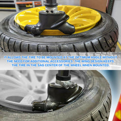 CYELARS mounted on tire changer demonstrating safer rim contact