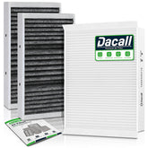 Dacall front packaging showing the 3‑piece cabin filter kit and benefits