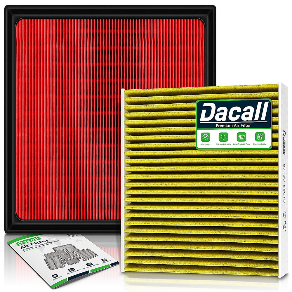 Dacall front packaging showing both filters and fitment list for quick identification