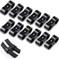 DaisyInner front view of 12 black 6AN hose separator clamps showing clean organization benefit