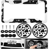 DaisyInner license plate frame front view showing rhinestones and cow print for stylish curb appeal