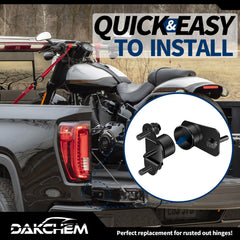 DAKCHEM hinges installed on truck tailgate side view, restoring smooth operation