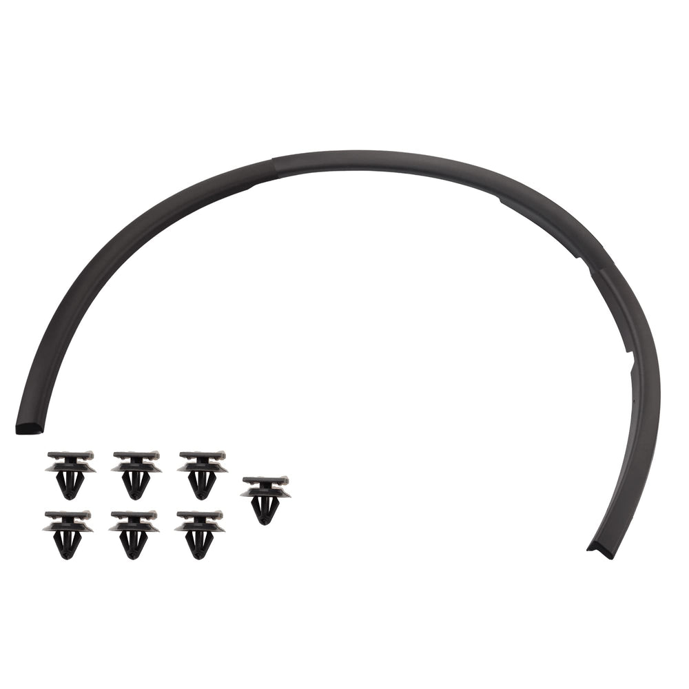 Dasbecan packaging showing front-right fender trim and included clips, ready for install