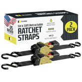 DC Cargo Mall front packaging showing two retractable ratchet straps for quick storage
