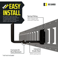 DC Cargo Mall hooks clipped into E-Track rail illustrating secure mounting