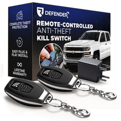 Defender front packaging showing fuse-box module and secure design