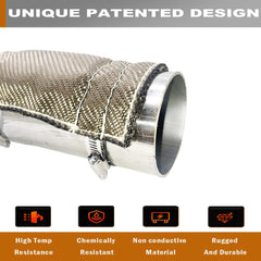 DEGEOBERLIN shield installed on motorcycle muffler protecting nearby components from heat