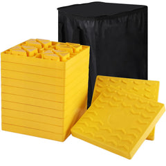 Demreal front packaging showing 12-pack leveling blocks and stabilizer pads for easy setup