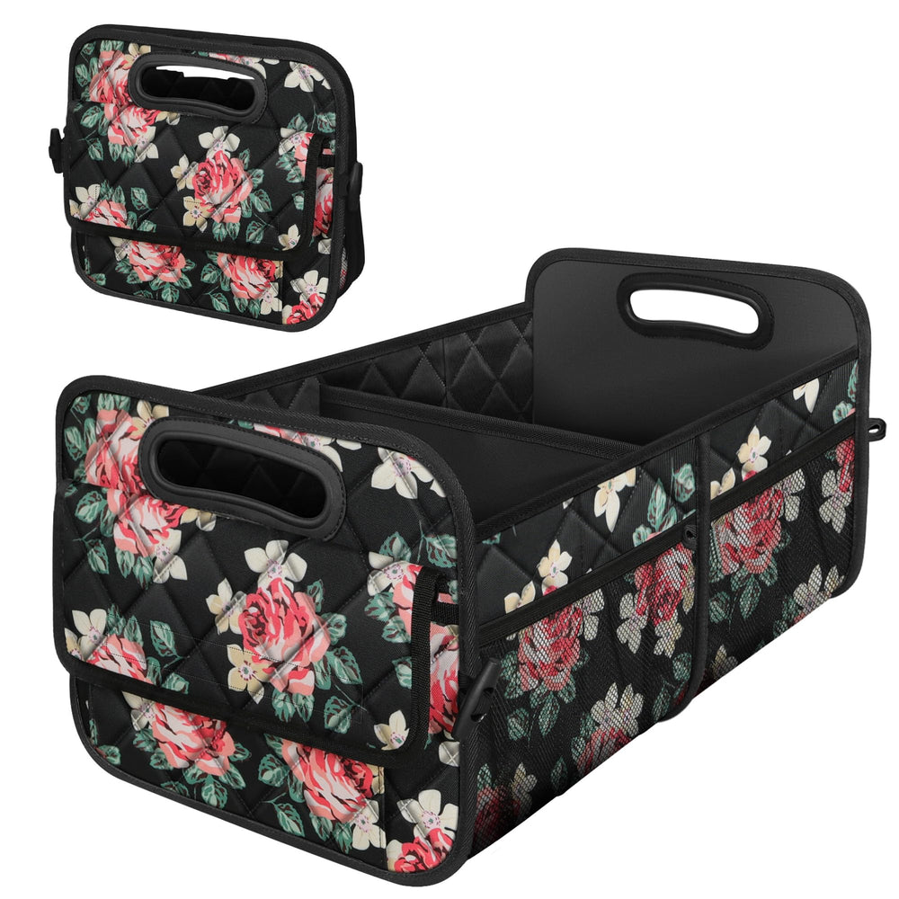 Deosk front view of trunk organizer showing compact shape and capacity