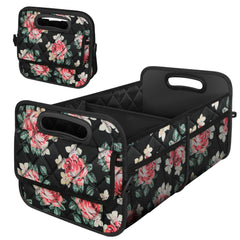 Deosk front view of trunk organizer showing compact shape and capacity