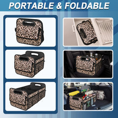 Deosk trunk organizer in car trunk with groceries demonstrating secure storage