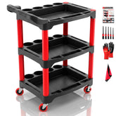 DESEQPT front view of 3-tier cart showing organized storage and mobility