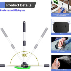 desin swivel head detail demonstrating 180-degree pivot for full glass contact and corner reach