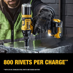 DEWALT rivet tool side profile highlighting ergonomic grip for user comfort
