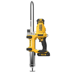 DEWALT grease gun front view showing compact body and durable finish for easy handling