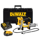 DEWALT grease gun kit front view showing full tool and accessories for portable power
