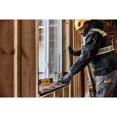 DEWALT ergonomic handle and metal-ribbed trigger close-up offering durable control
