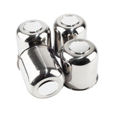 DewFlew front view of four chrome center caps shows professional finish and upgrade benefit