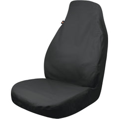 Custom Accessories Dickies front view showing full black seat cover protecting upholstery