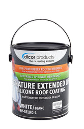 Dicor front can showing white silicone coating and clear product branding for restoration