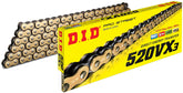 DID 520VX3 gold chain front view showing full 108 links and clip master link for quick fit