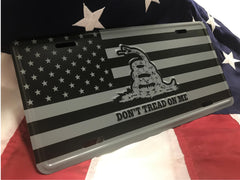 DillenCo plate mounted on vehicle front demonstrating easy install and tasteful patriotism