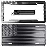 DillenCo plate front view showing embossed flag and durable finish benefit