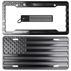 DillenCo plate front view showing embossed flag and durable finish benefit