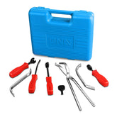 DNA MOTORING front packaging of the blue 8-piece brake tool kit showing organized layout and portability