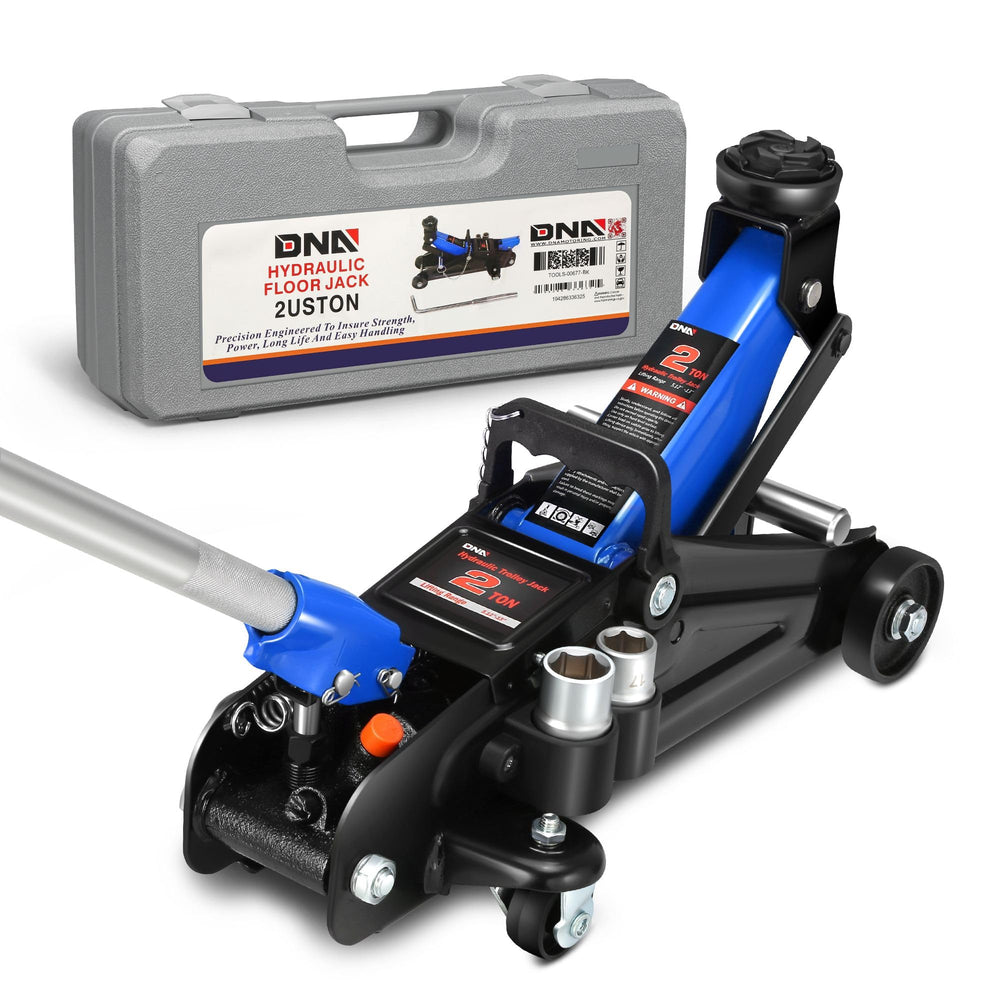 DNA Motoring front view floor jack showing stable base and easy access benefit