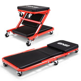DNA MOTORING front view of folded creeper showing compact storage and portability