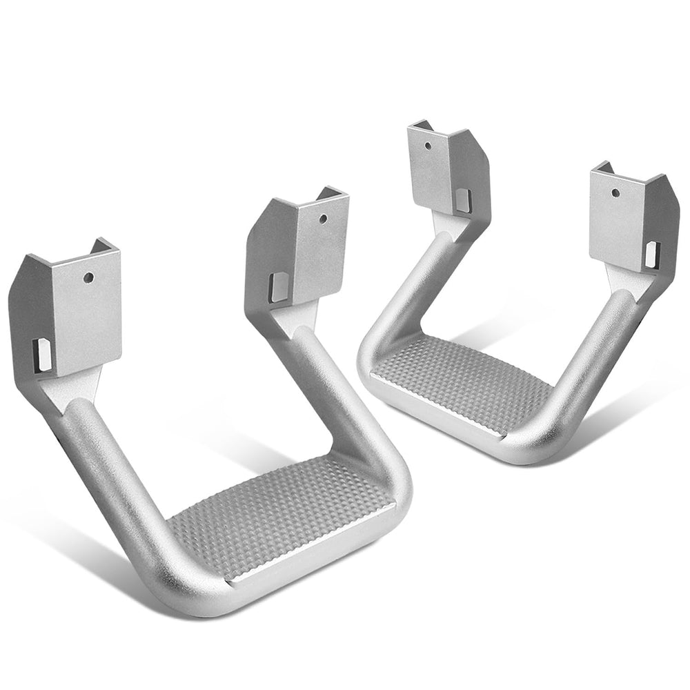 DNA MOTORING front view of silver side step showing hoop shape and finish benefit ease of access