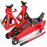 DNA MOTORING front view of red jack and two stands showing kit completeness and durability