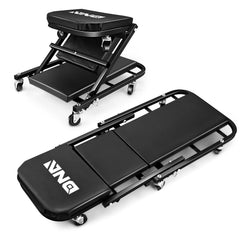 DNA Motoring front view of creeper showing full-length frame and cushion for comfortable access