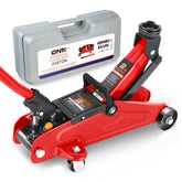 DNA MOTORING front view of red low-profile jack showing compact footprint and stability