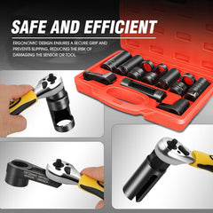 DNA MOTORING socket engaged on O2 sensor in engine bay demonstrating safe removal