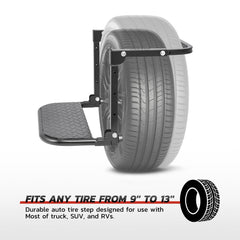 DNA Motoring step mounted on tire side profile providing stable elevated access