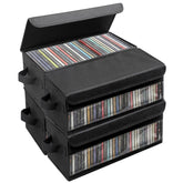 Dntorx front view of black CD storage box showing neat design and space savings