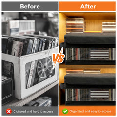 Two Dntorx boxes stacked neatly to save shelf space and maximize organization